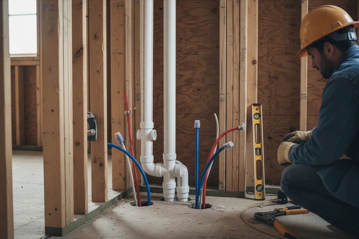 Drain and supply rough-in during Leak Detection in Irvington